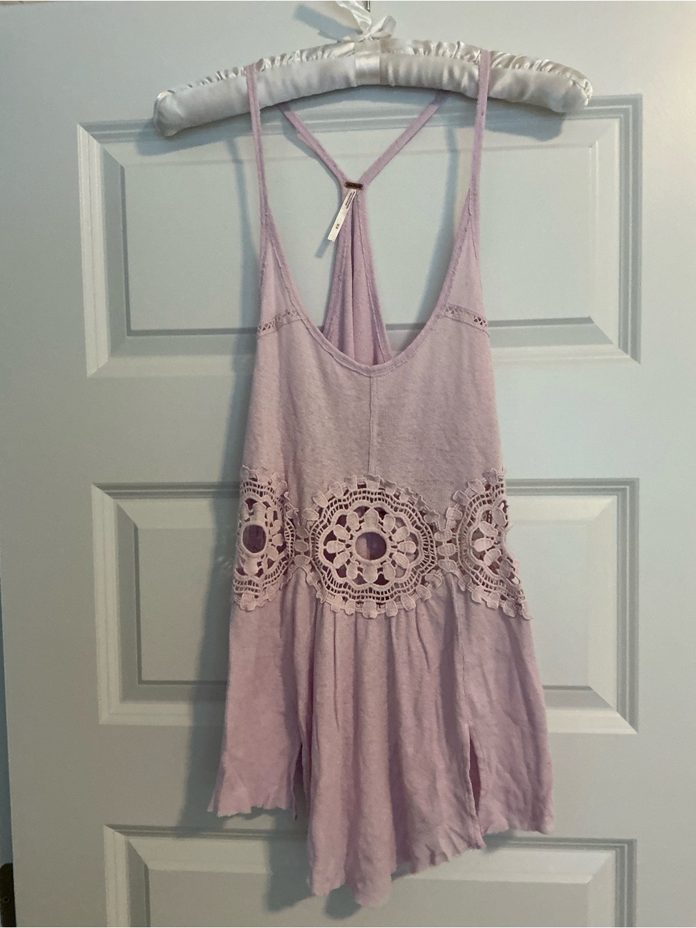 Free People Light Lavender Crochet Waist Racerback top